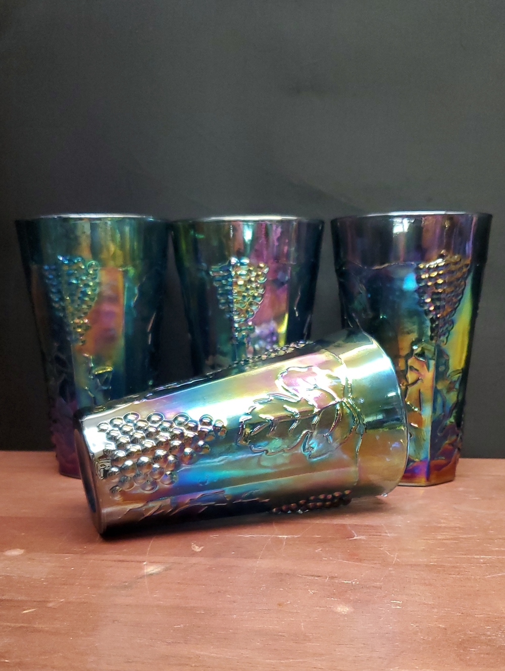 Vintage Blue Iridescent Harvest Grape Tumbler Set